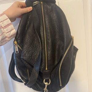 Rebecca Minkoff Black Leather Backpack with Gold Zippers